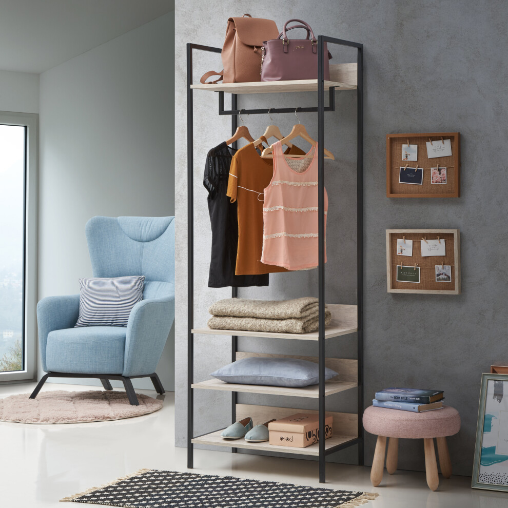Zahra Bedroom Double Open Wardrobe 4 Shelves Furniture Storage Cupboard