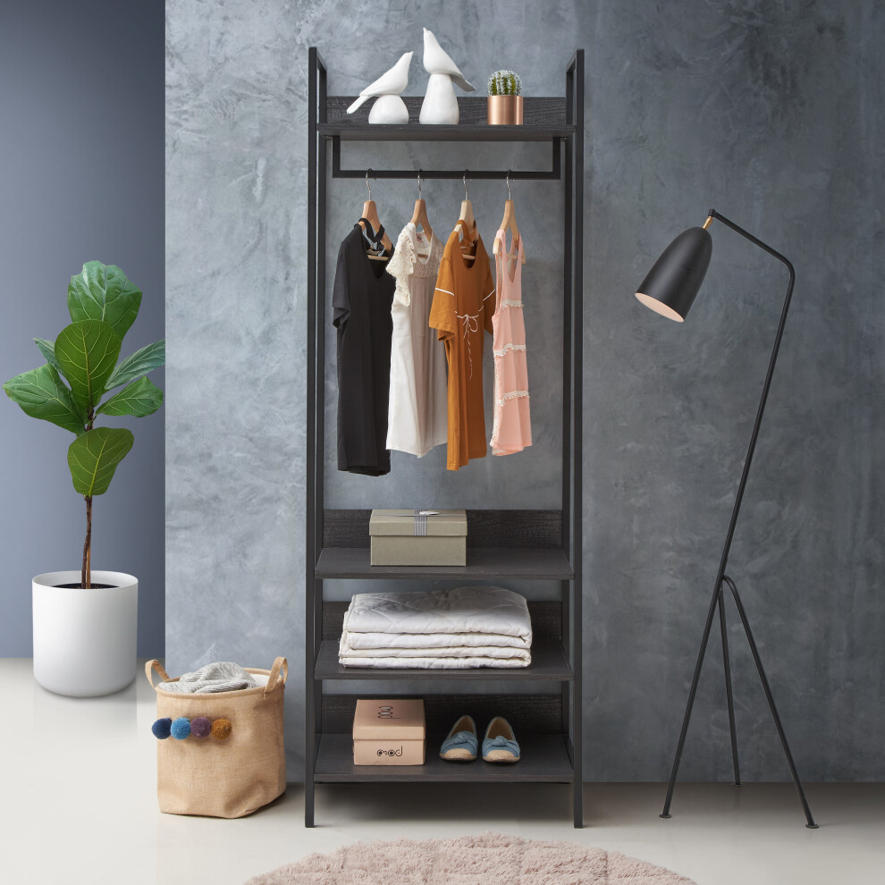 Timber Art Design Uk Zahra Bedroom Double Open Wardrobe 4 Shelves Furniture Storage Cupboard Black