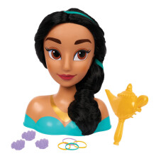 Disney Princess Jasmine Styling Kopf mit Zubehör, 14-teilig, schwarze Haare, braune Augen, Spielzeug für Kinder ab 3 Jahren