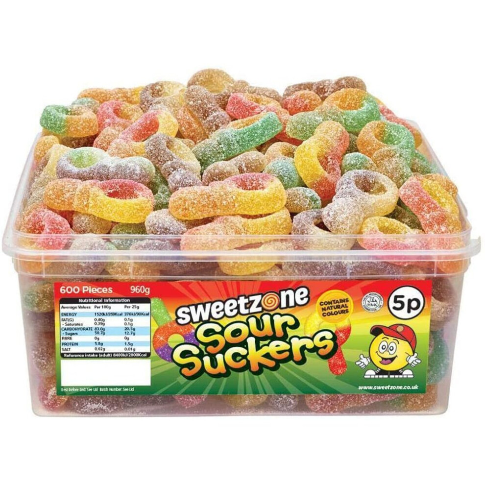 Sweetzone Sw-Sweetzonesoursuckers960g - 120 Sour Suckers In 960G Tub, 100% Halal (Hmc Certified), No Artificial Colours
