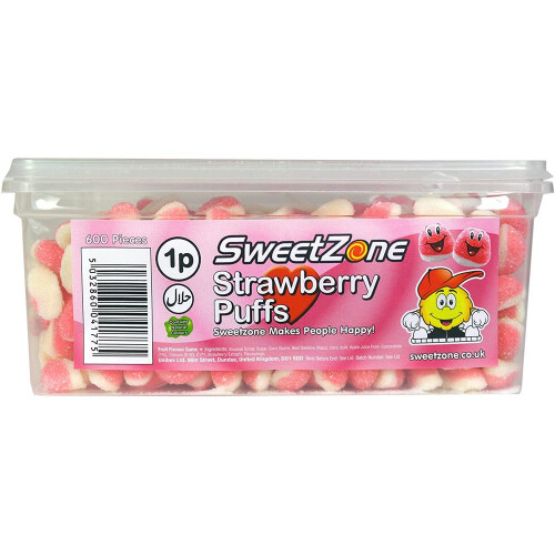 Sweetzone Strawberry Puffs 740g Tub Of Hmc Approved 100 Halal Sweets