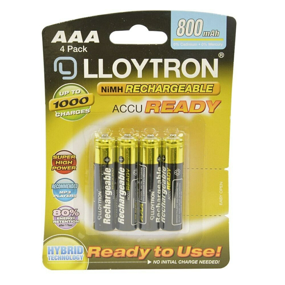 4 x Lloytron AAA 800 mAh Rechargeable Battery Ready to use, Solar lights B009