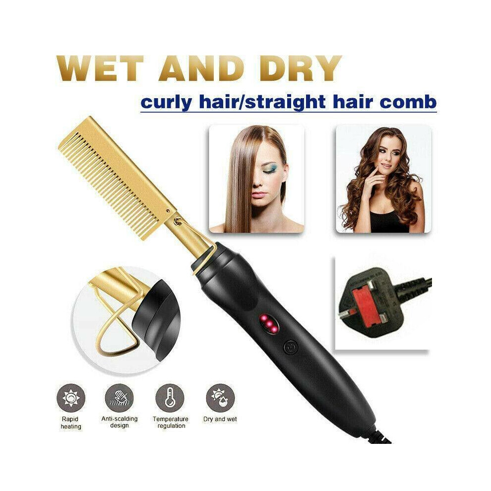 Hot Comb Electric Beard Hair Straightener Curler Brush Comb Curling Iron Styling