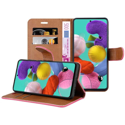 (Pink) For Galaxy A51 Phone Wallet Book Leather Case 1