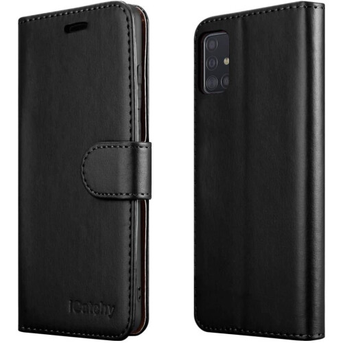 (Black) For Galaxy A51 Phone Wallet Book Leather Case