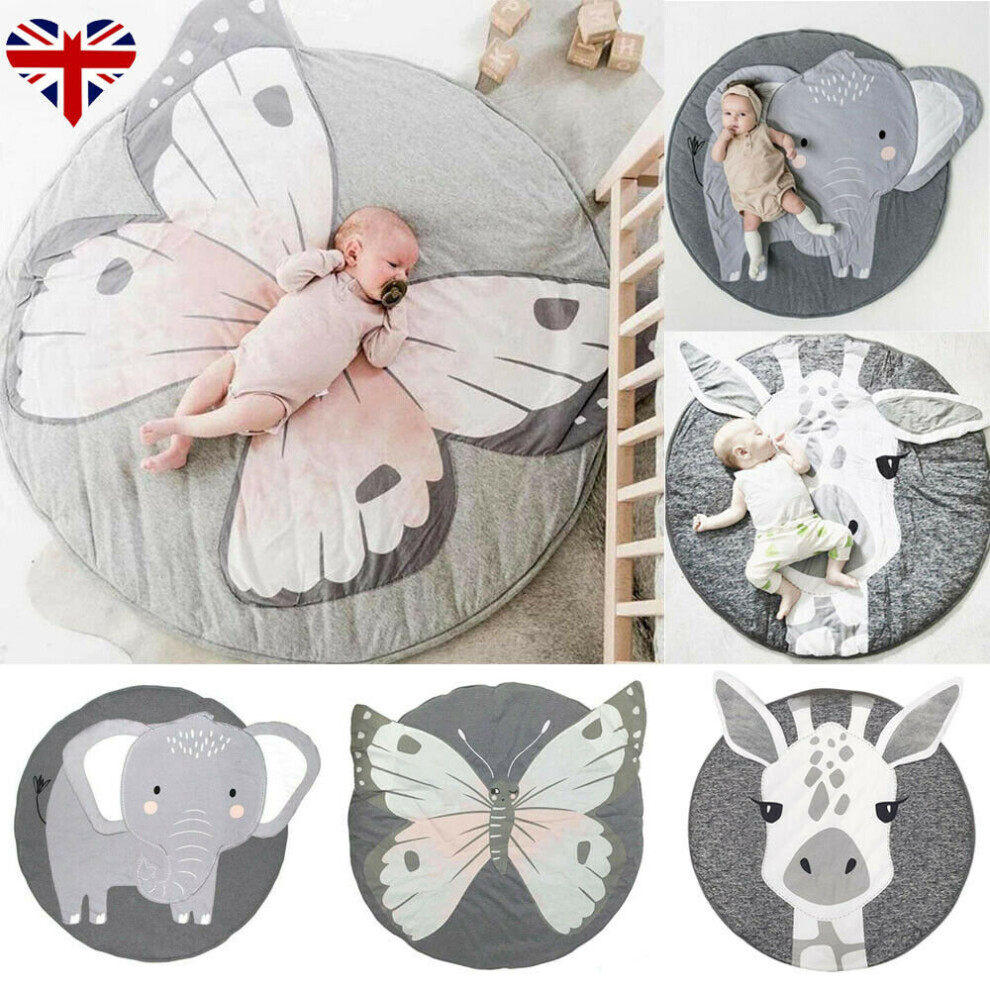 (Giraffe) Baby Crawling Blanket Cute Round Play Mat Floor Rug Kids Floor Activity Play Mat Grey