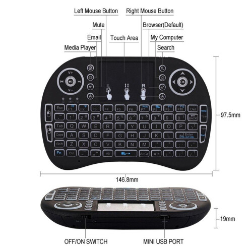 92 Keys I8 Wireless Touchpad Keyboard With Multimedia And PC Games Control 2