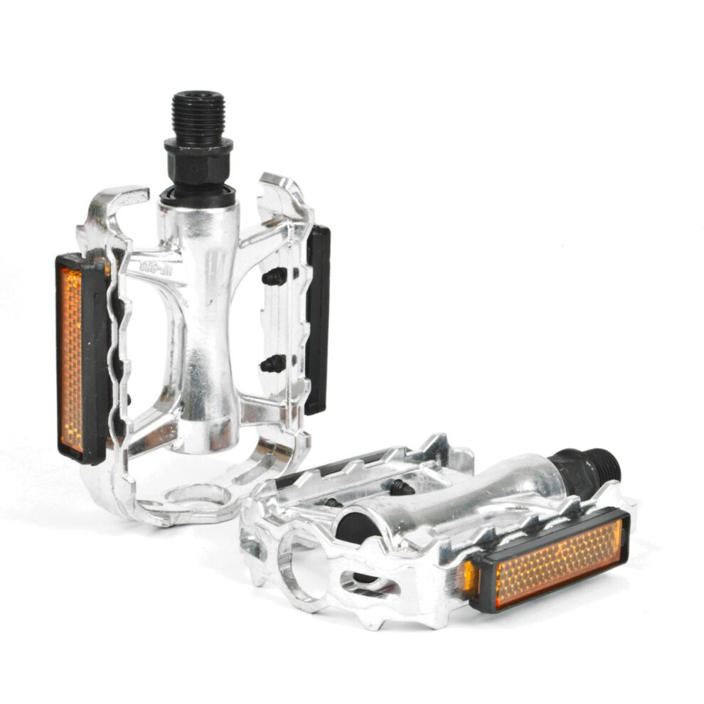 (Silver) Metal Alloy Bicycle Pedals Road or MTB Bike Set