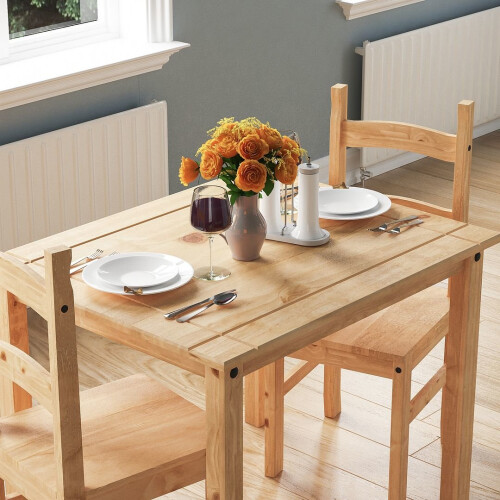 Home Discount Corona 2-Seater Dining Set: Pine Wood Table + 2 Chairs, Distressed Waxed Pine with Black Detailing - Space-Saving Rustic Style (Code 333440) 2
