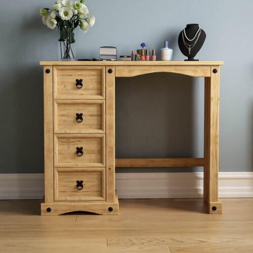Home Discount Corona 4 Drawer Dressing Table Makeup PC Desk Wood 1