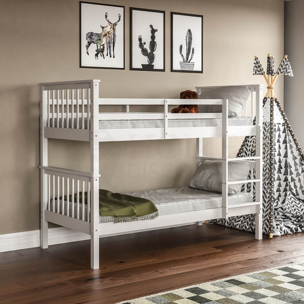 (White) Milan Bunk Bed High Sleeper Ladder Solid Wood Pine