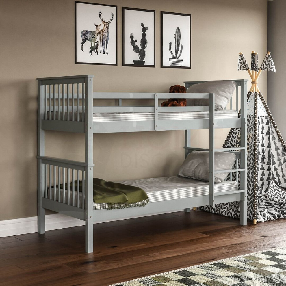 (Grey) Milan Bunk Bed High Sleeper Ladder Solid Wood Pine