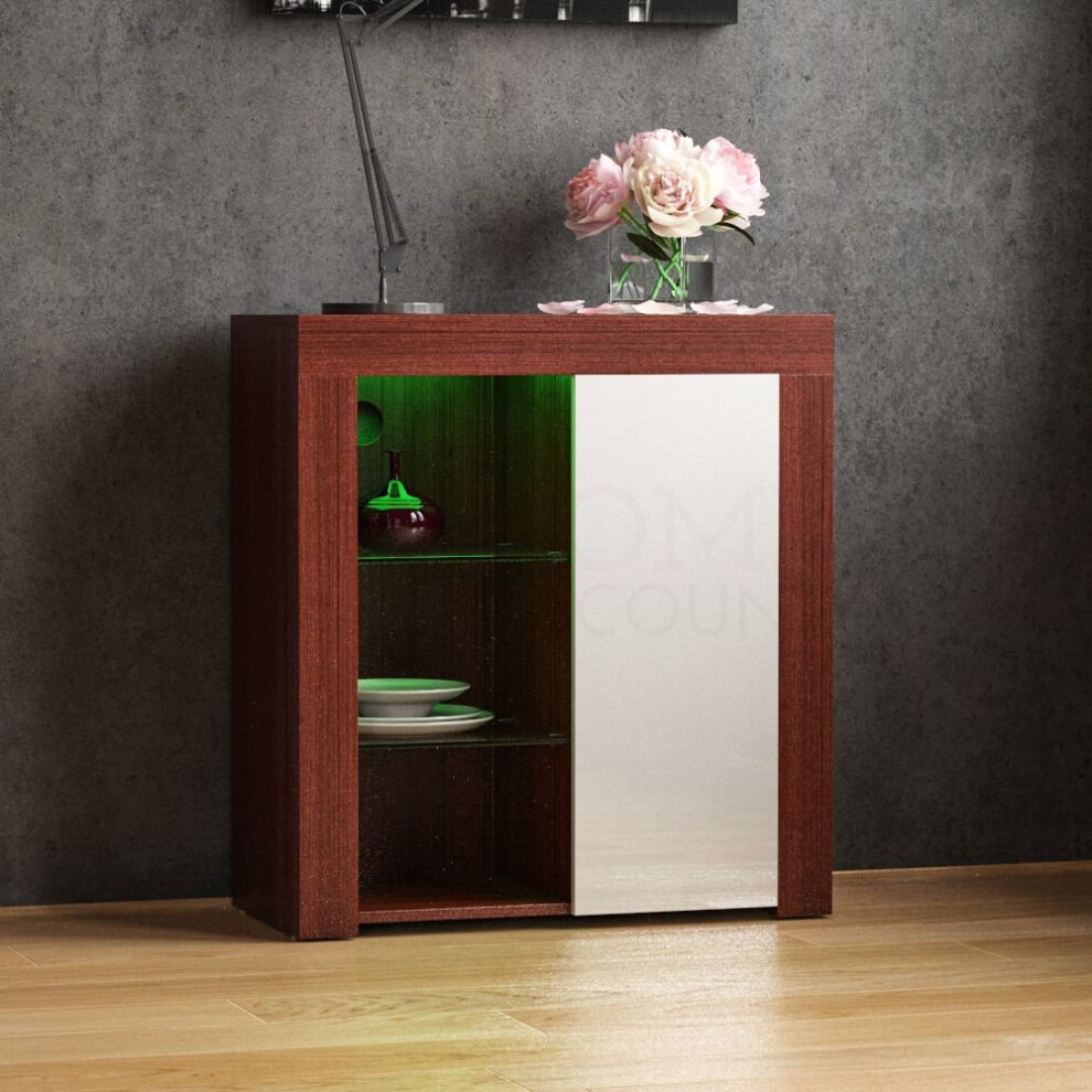(Walnut & White) Azura 1 Door LED Sideboard Storage Cabinet