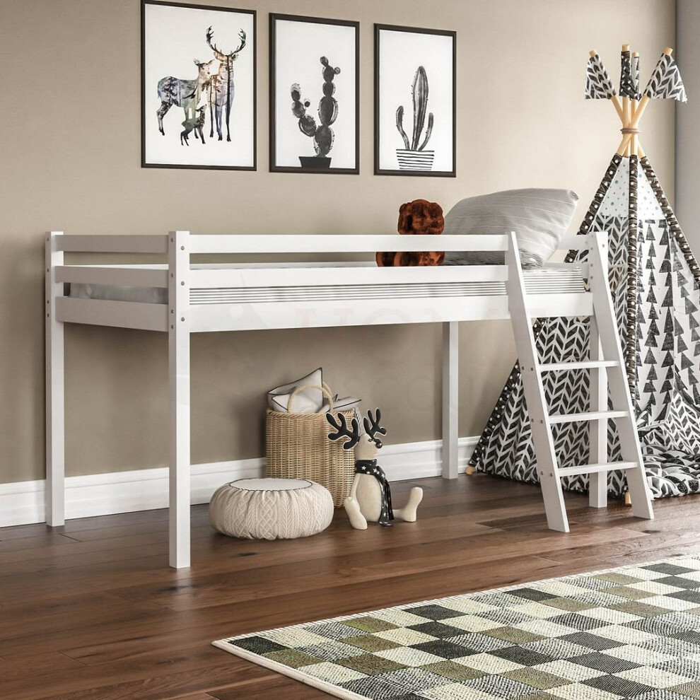 (White) Sydney High Sleeper Bunk Bed with Storage Ladder