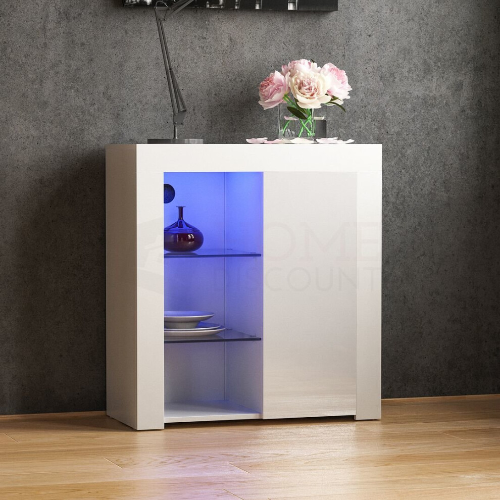 (White) Azura 1 Door LED Sideboard Shelf Storage Cabinet