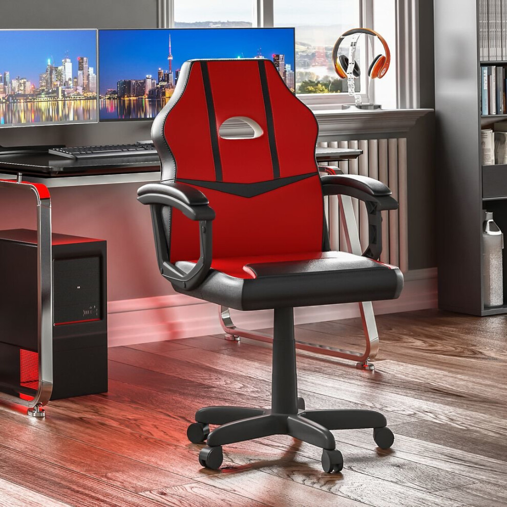 (Red & Black) Comet Gaming Chair Faux Leather Padded Office Seat