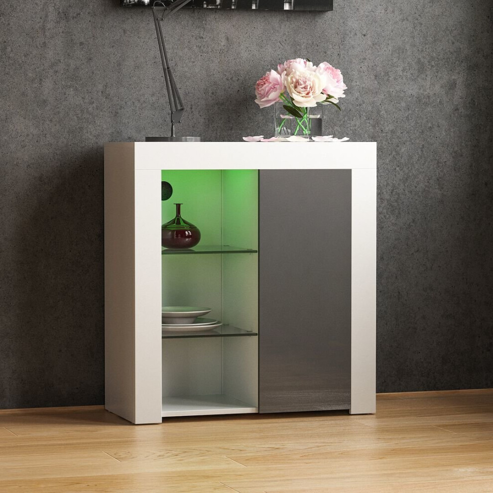 (White & Grey) Azura 1 Door LED Sideboard Shelf Storage Cabinet