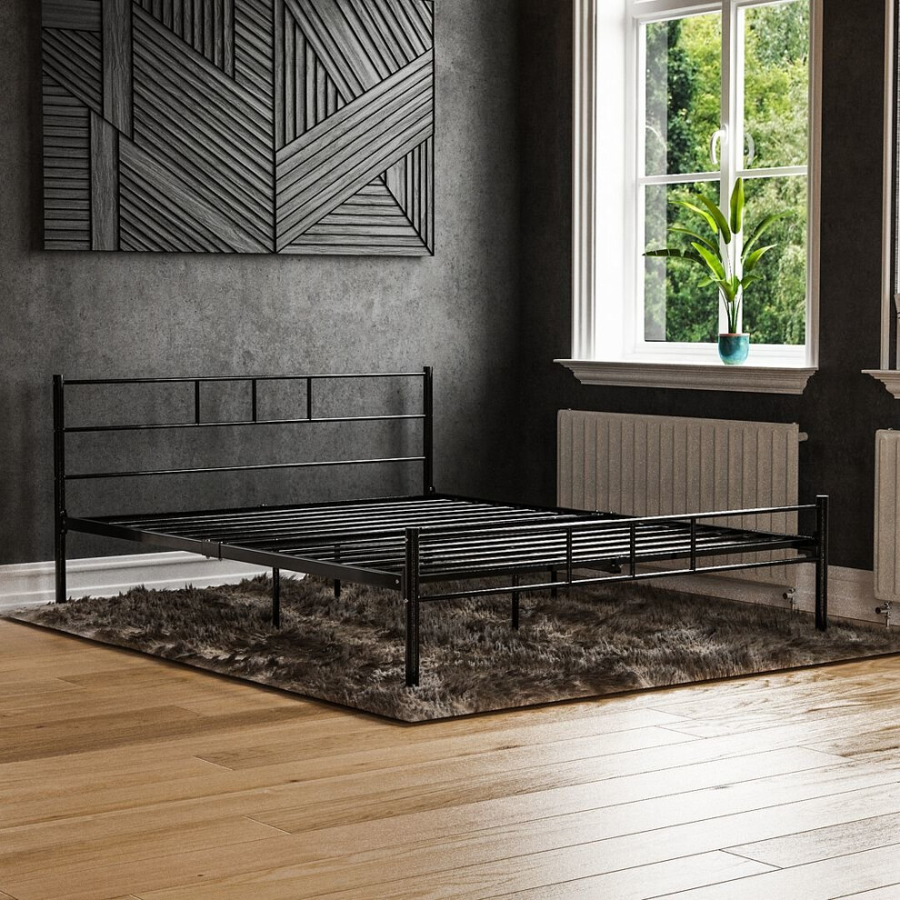 (King Size, Black) Dorset Metal Bed Frame Modern Headoard Bedroom