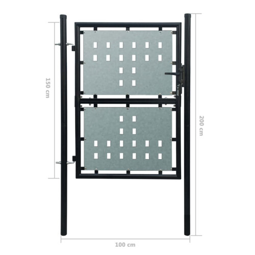 VidaXL vidaXL Single Door Fence Gate 100x200cm Black Outdoor Garden Fencing Barrier 1