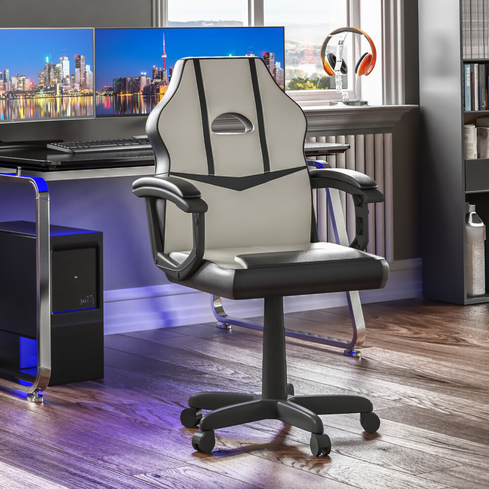 (White & Black) Comet Gaming Chair Faux Leather Padded Office Seat