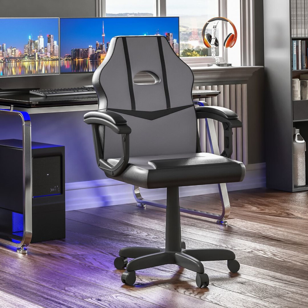 (Grey & Black) Comet Gaming Chair Faux Leather Padded Office Seat