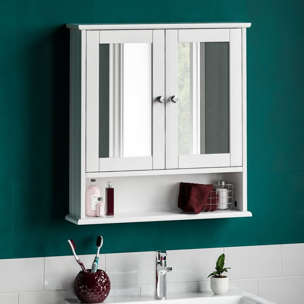 Priano 2 Door Wall Cabinet Mirrored Shelf Cupboard