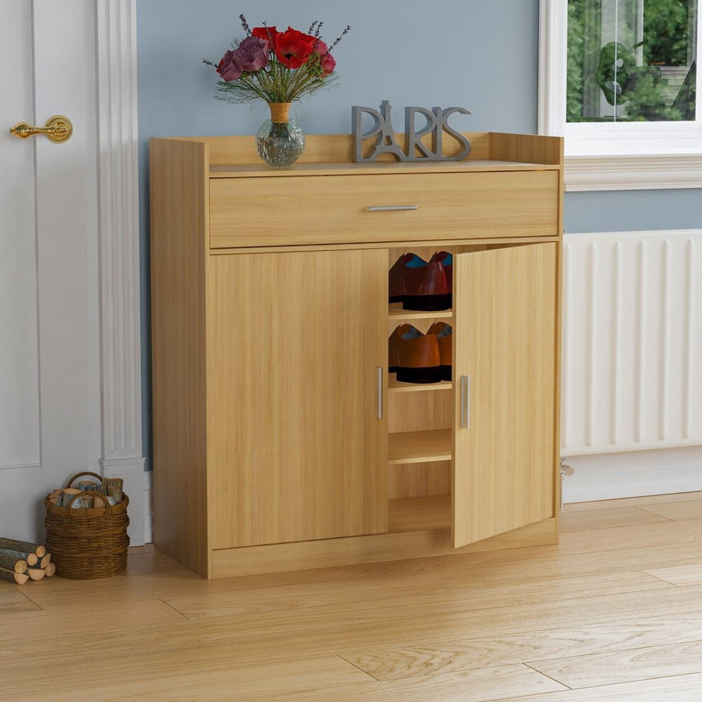 (Oak) Dalby 2 Door 1 Drawer Shoe Cabinet Hallway Storage