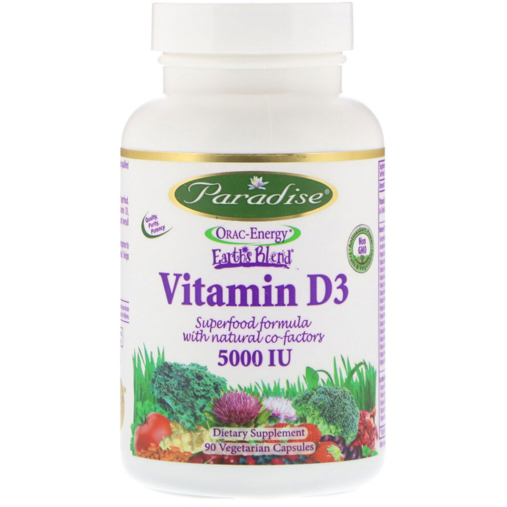 Paradise Herbs , Earths Blend, Vitamin D3, 5,000 Iu, 90 Vegetarian Capsules
