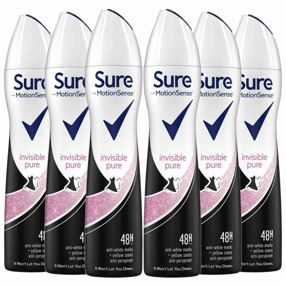 Sure Women Antiperspirant Deodorant, Invisible Pure, 6 Pack, 250ml