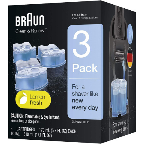 Braun Braun Clean and Renew Refill Replacement Cartridges for Electric Shaver, High energy lubricants maintain your shaver's, 3 Pack