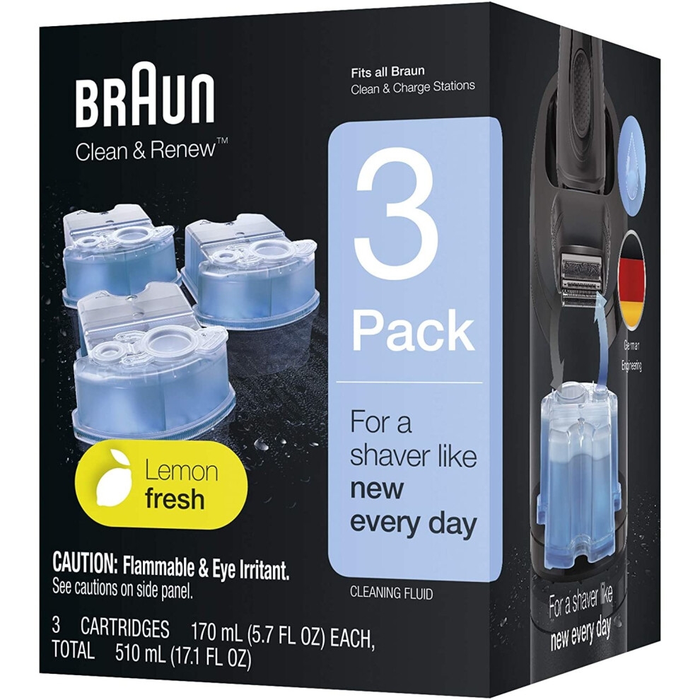 Braun Clean and Renew Refill Replacement Cartridges for Electric Shaver, High energy lubricants maintain your shaver's, 3 Pack