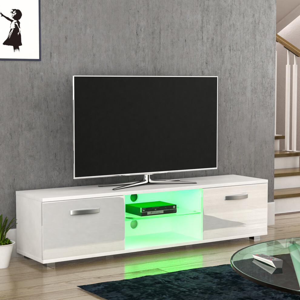 (White) Cosmo 2 Door LED TV Cabinet Stand Unit Shelf 160cm