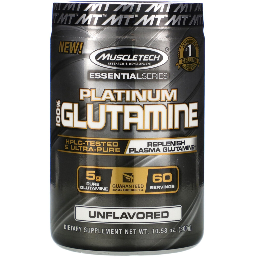 Muscletech , Essential Series, Platinum 100% Glutamine, Unflavored, 5 G, 10.58 Oz (300 G)