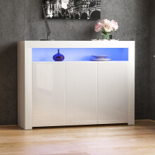 (White) Nova 3 Door LED Sideboard Wide Shelf Gloss Cabinet