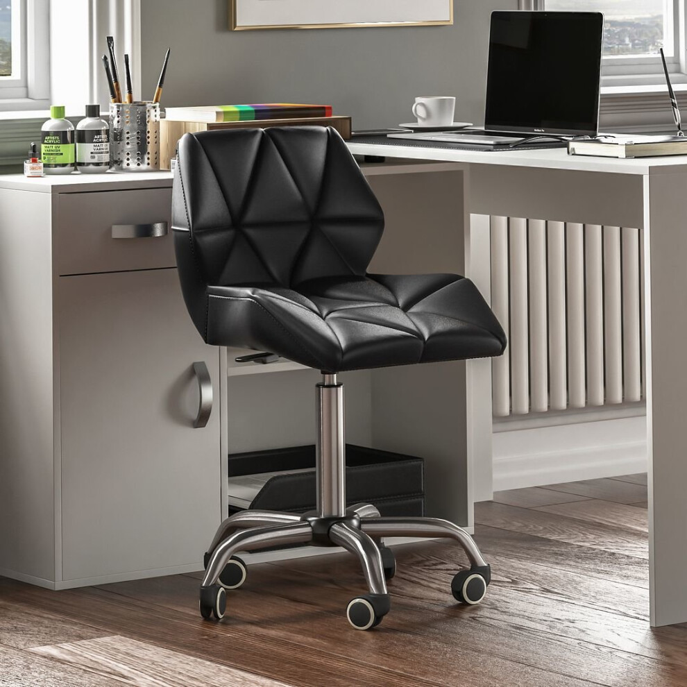 (Black) Geo Faux Leather Office Chair Study Ergonomic UKFR