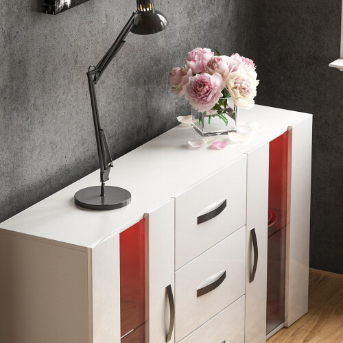 Home Discount (White) Astro 2 Door 3 Drawer LED Sideboard Large Cabinet 2