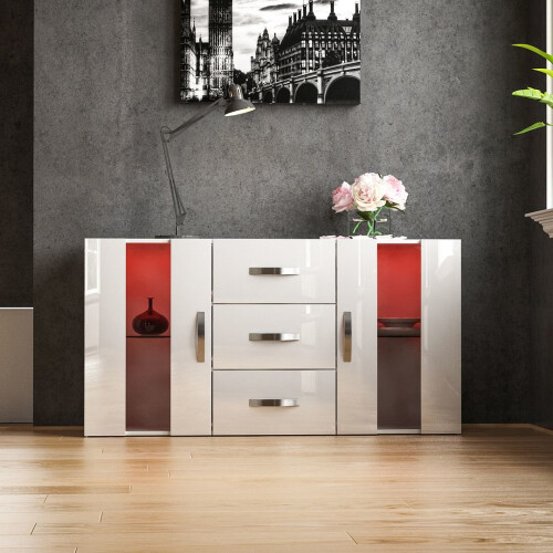 Home Discount (White) Astro 2 Door 3 Drawer LED Sideboard Large Cabinet 1