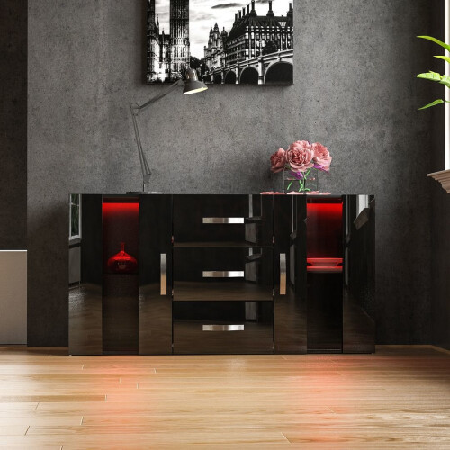 Home Discount (Black) Astro 2 Door 3 Drawer LED Sideboard Large Cabinet 1