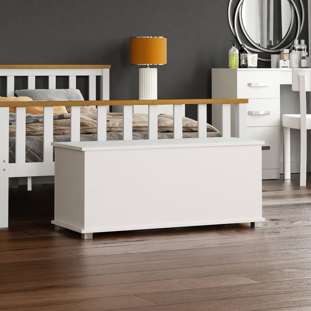 (White) Leon Storage Ottoman Wood Toy Box Bench Stool