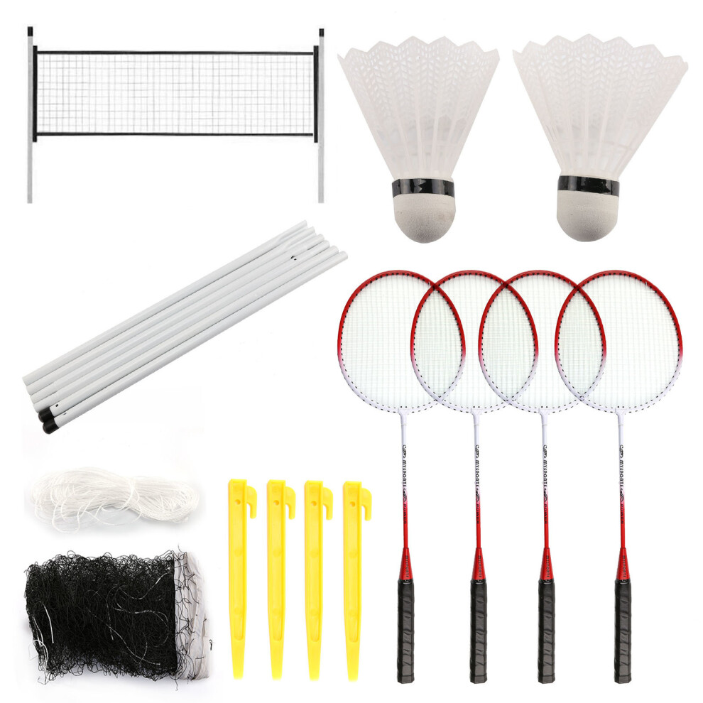PROFESSIONAL BADMINTON SET 4 PLAYER RACKET SHUTTLECOCK POLES NET
