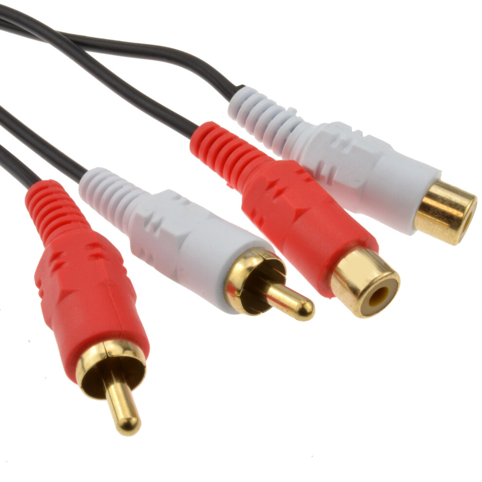 kenable RCA Phono Twin Plugs to Sockets EXTENSION CABLE Audio Lead GOLD  1m