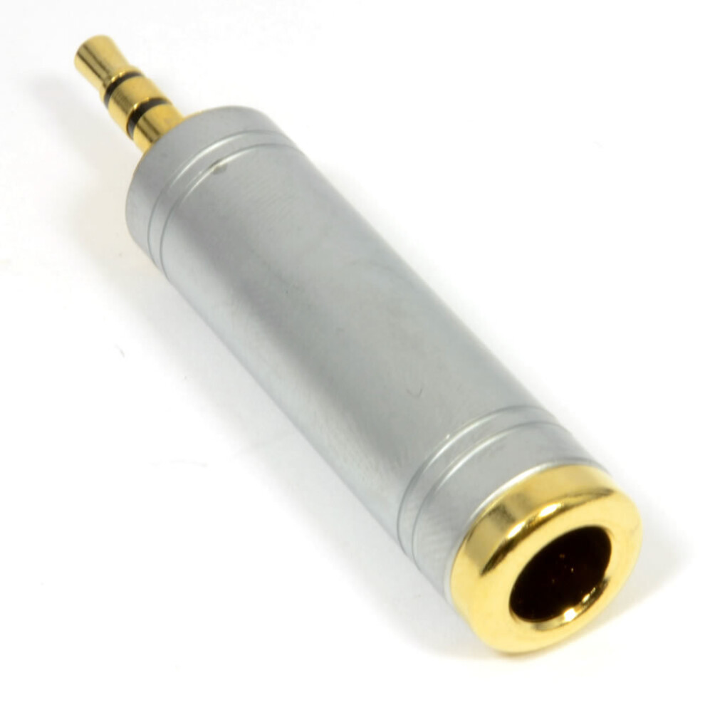 kenable 6.35mm Stereo Socket to 3.5mm Stereo Male Jack Pearl Chrome Adapter