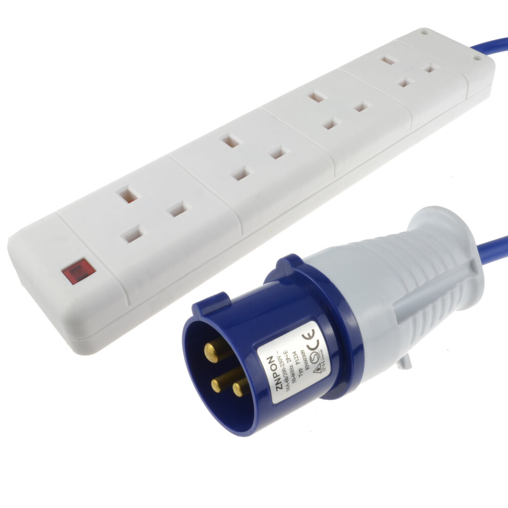 Kenable 4 Way 16A Motorhome Caravan Camping Mains Electric Hook Up Extension Lead 1M