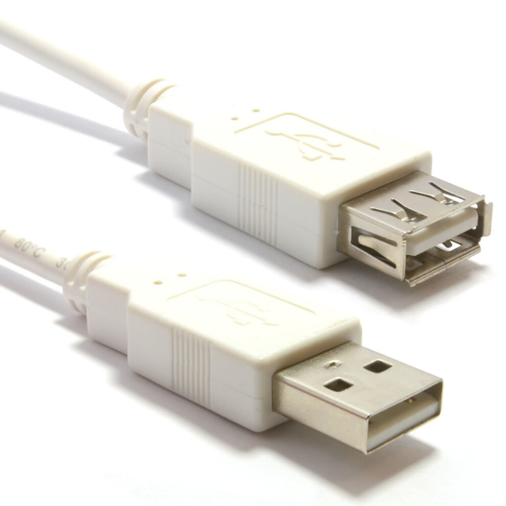 kenable USB 2.0 High Speed Cable EXTENSION Lead A PLug to Socket WHITE 1m