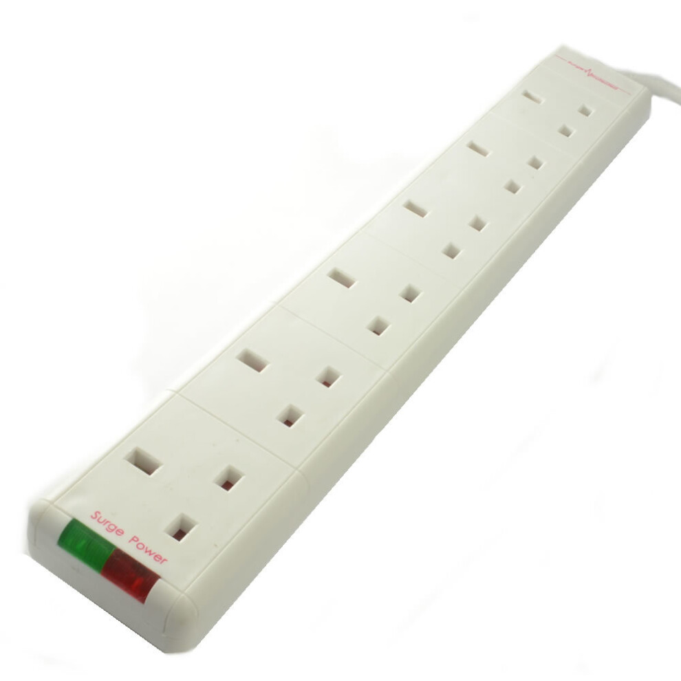 kenable Surge Protected 6 Gang Way Mains Extension Socket UK 13A White  10m