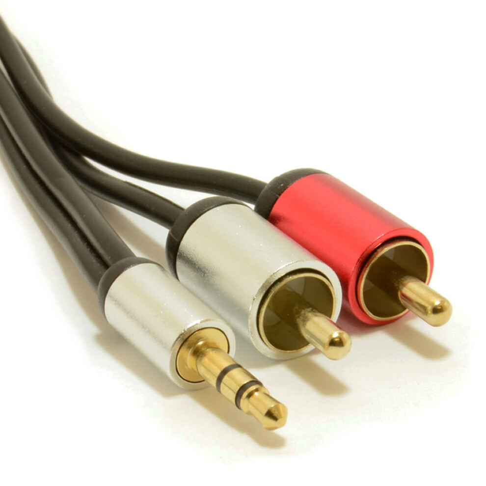 kenable Aluminium PRO 3.5mm Stereo Jack to 2 x RCA Twin Phono Plugs Cable Gold  1m