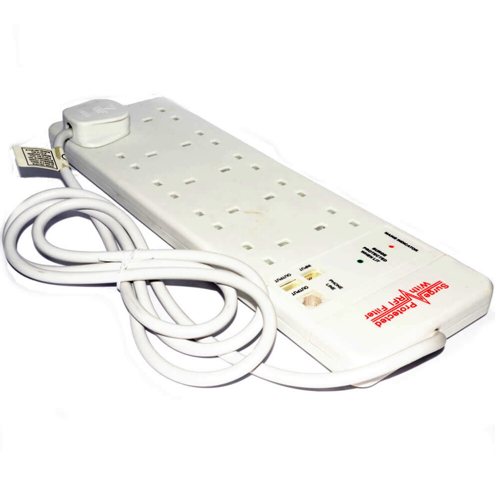 Kenable Surge Protected 10 Gang Uk Extension Lead Rfi Mains & Bt Protection 2M