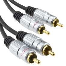 Pro Audio Metal 2 x RCA Phono Plugs to Plugs Cable Lead Gold 1m