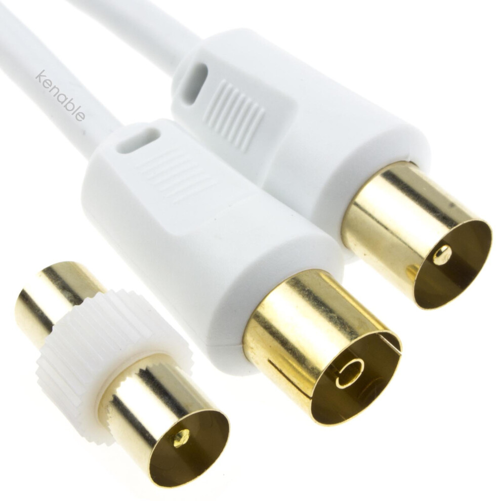 kenable RF Male to Female Extension Lead Freeview TV Cable & Male Coupler White 2m