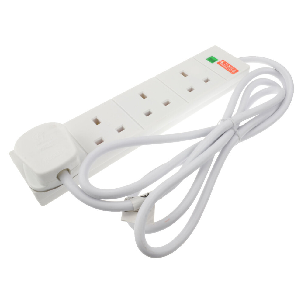 kenable Surge Protected 4 Gang Way Mains Extension Socket UK 13A White  2m